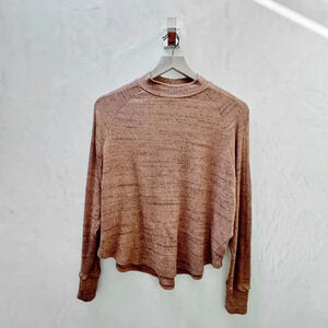 Treasure and Bond || Baby Cowl Cropped Curved Hem Slub Sweater Rust Orange XS